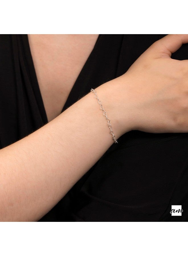 Amberta Women'S 925 Sterling Silver Heart Bracelet: Silver - Image 2