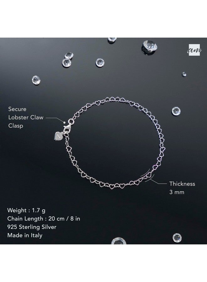Amberta Women'S 925 Sterling Silver Heart Bracelet: Silver - Image 5