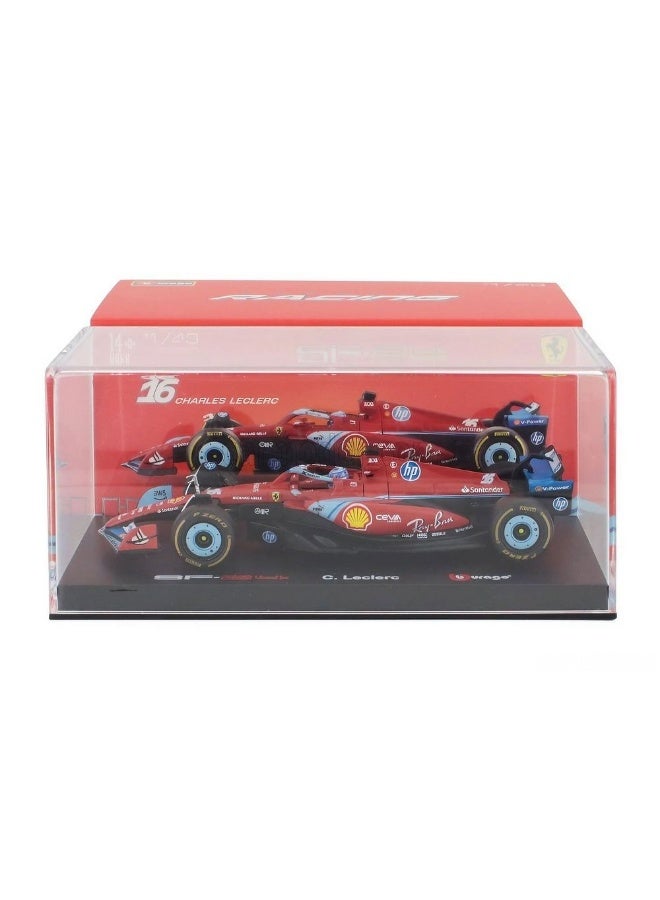 Bburago Racing F1 Miami Grand Prix 2024 Ferrari SF24 #16 Charles Leclerc Die-cast Car with Driver Helmet (1:43, Red/Black) - Image 2