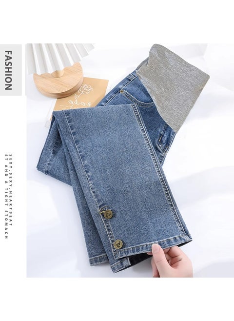 2023 Maternity Jeans Straight-Leg Spring Autumn Blue