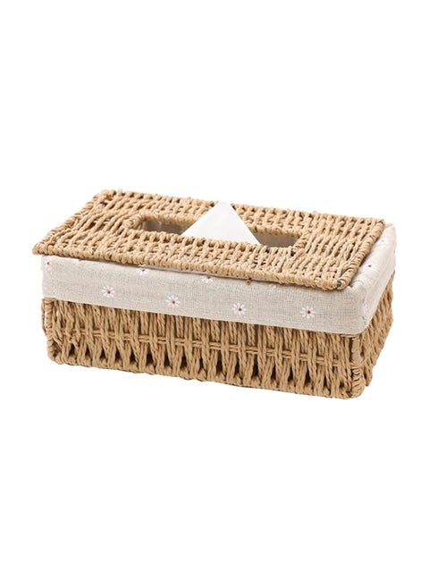 Plan A Hand Woven Rattan Tissue Box with Breathable Fabric Liner, Tissue Storage and Serving Box for Home, Bathroom, Office, Car, Handmade Rectangular Tissue Dispenser (Flower)