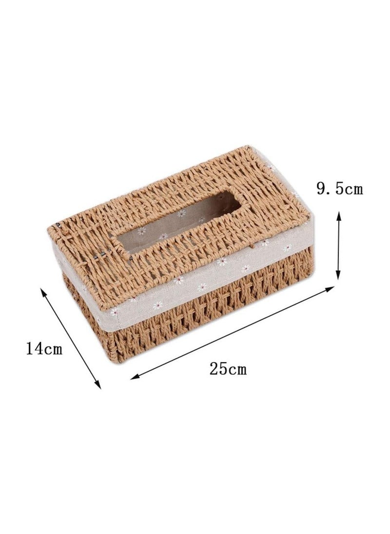 Plan A Hand Woven Rattan Tissue Box with Breathable Fabric Liner, Tissue Storage and Serving Box for Home, Bathroom, Office, Car, Handmade Rectangular Tissue Dispenser (Flower)