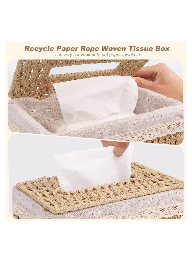 Plan A Hand Woven Rattan Tissue Box with Breathable Fabric Liner, Tissue Storage and Serving Box for Home, Bathroom, Office, Car, Handmade Rectangular Tissue Dispenser (Flower)