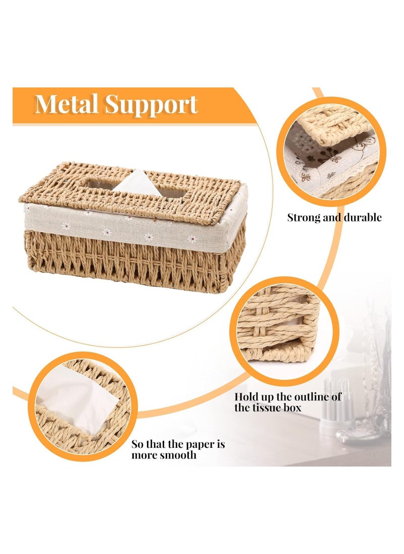 Plan A Hand Woven Rattan Tissue Box with Breathable Fabric Liner, Tissue Storage and Serving Box for Home, Bathroom, Office, Car, Handmade Rectangular Tissue Dispenser (Flower)