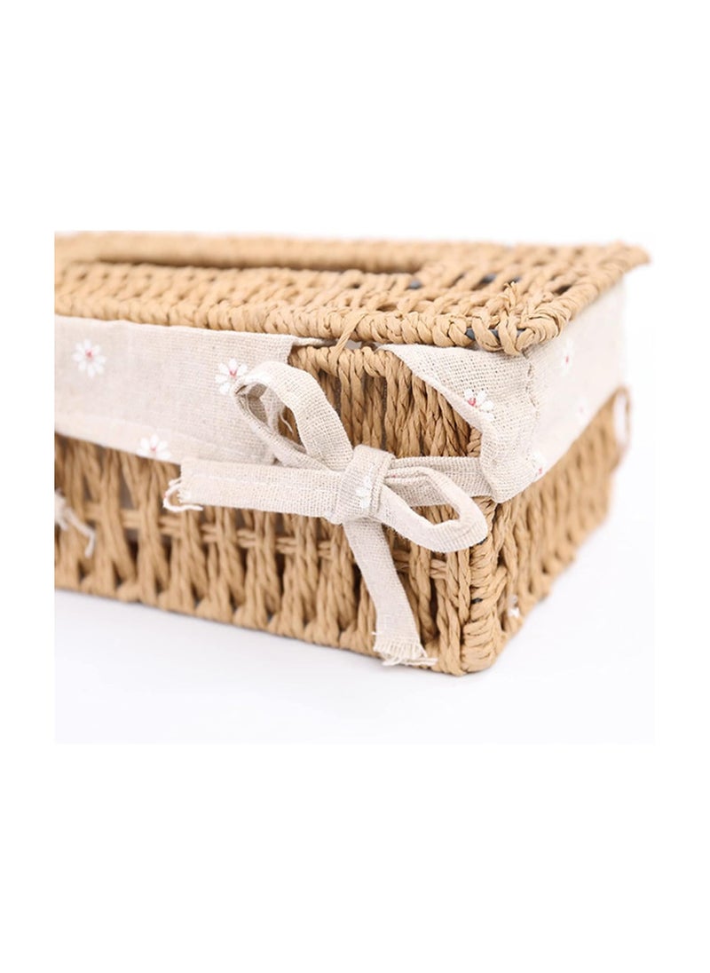 Plan A Hand Woven Rattan Tissue Box with Breathable Fabric Liner, Tissue Storage and Serving Box for Home, Bathroom, Office, Car, Handmade Rectangular Tissue Dispenser (Flower)
