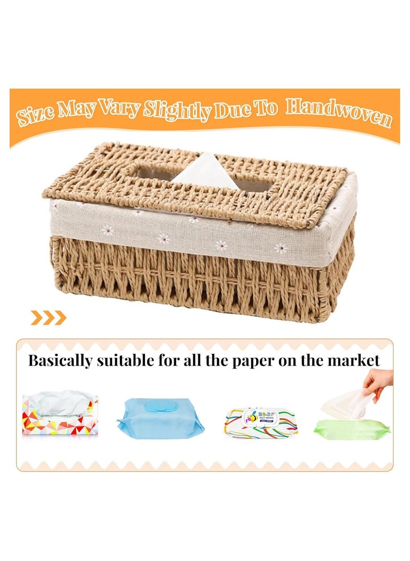 Plan A Hand Woven Rattan Tissue Box with Breathable Fabric Liner, Tissue Storage and Serving Box for Home, Bathroom, Office, Car, Handmade Rectangular Tissue Dispenser (Flower)