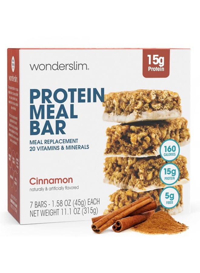 WonderSlim بار بروتين بديل الوجبة، قرفة، 15 جرام بروتين، 20 فيتامينات ومعادن، خالي من الجلوتين (7 قطع) - Image 1