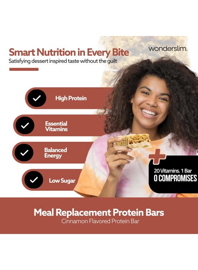 WonderSlim بار بروتين بديل الوجبة، قرفة، 15 جرام بروتين، 20 فيتامينات ومعادن، خالي من الجلوتين (7 قطع) - Image 2