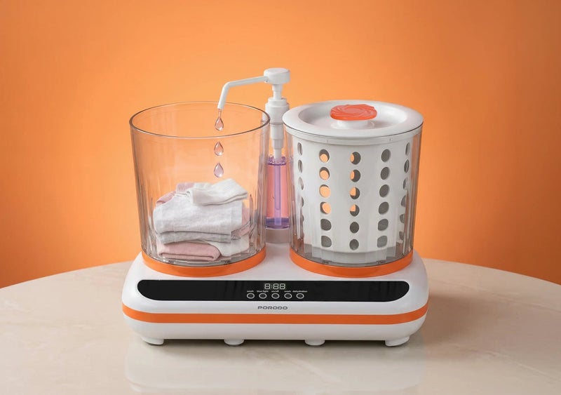 porodo Portable Mini Washing Machine Twin 2L Tub with Spin Dry, 5200mAh Rechargeable USB-C Battery for Intimates, Socks and Baby Clothes, Lifestyle Launder - Image 3