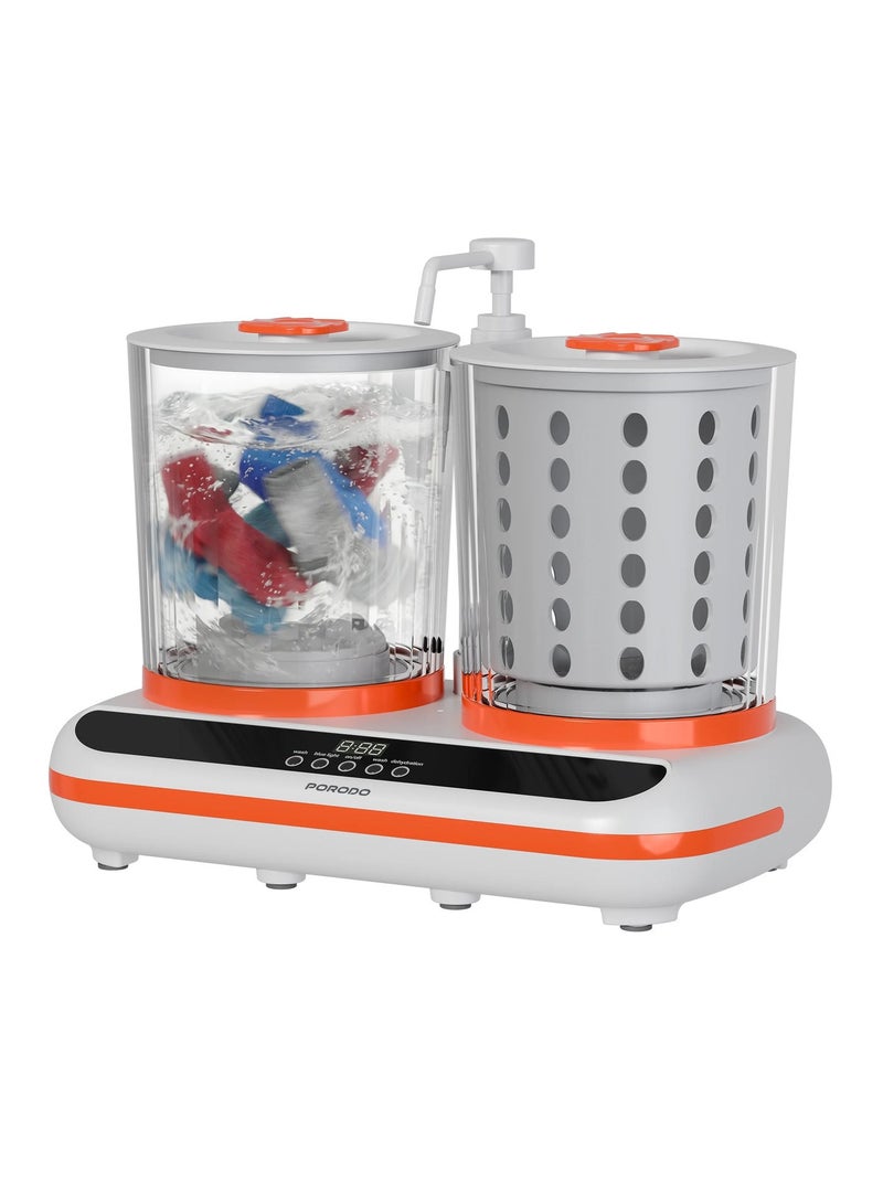 porodo Portable Mini Washing Machine Twin 2L Tub with Spin Dry, 5200mAh Rechargeable USB-C Battery for Intimates, Socks and Baby Clothes, Lifestyle Launder - Image 1