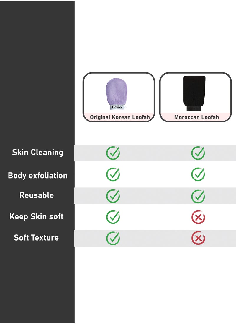 TRENZ - Korean loofah for cleaning the skin and exfoliating the skin, viscose shower glove for making Moroccan bath at home, scrub, purple color - Image 1
