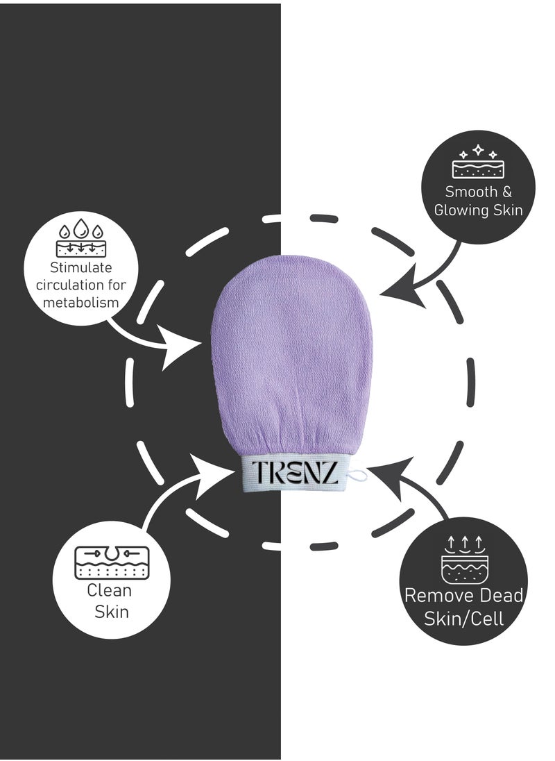 TRENZ - Korean loofah for cleaning the skin and exfoliating the skin, viscose shower glove for making Moroccan bath at home, scrub, purple color - Image 1