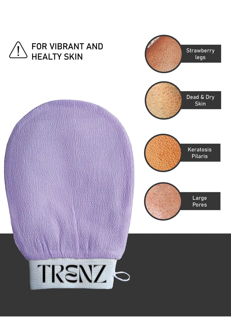 TRENZ - Korean loofah for cleaning the skin and exfoliating the skin, viscose shower glove for making Moroccan bath at home, scrub, purple color - Image 1