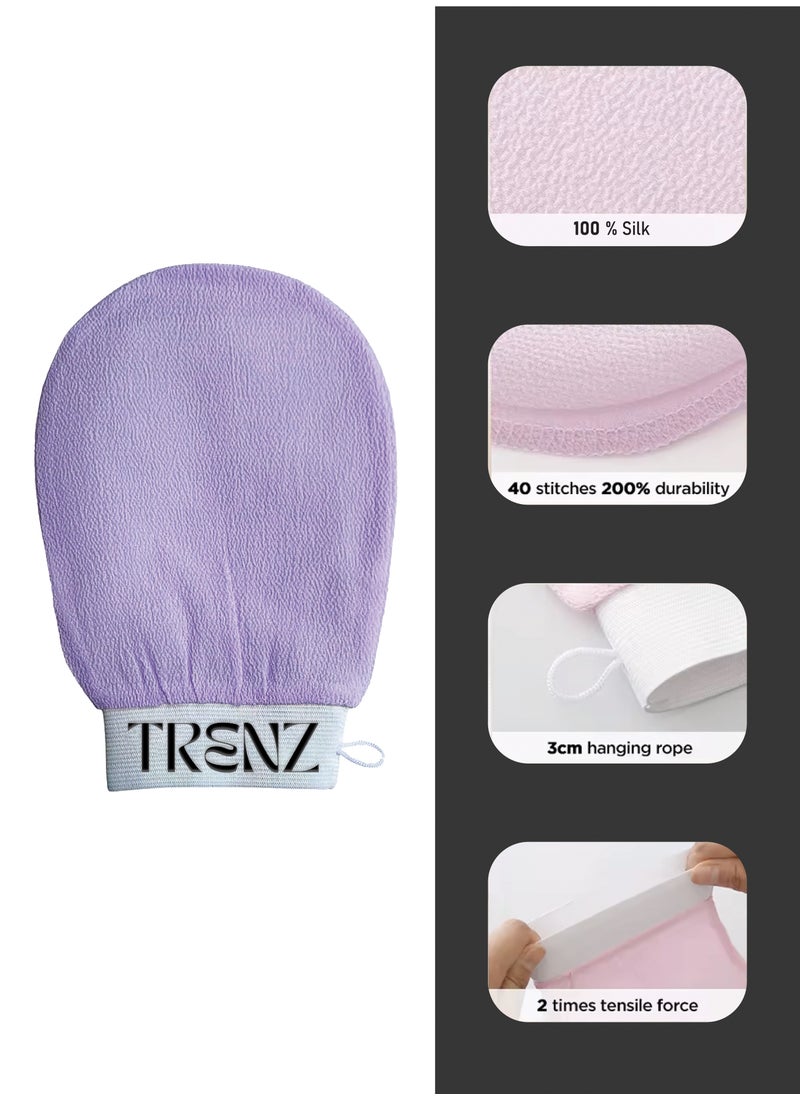 TRENZ - Korean loofah for cleaning the skin and exfoliating the skin, viscose shower glove for making Moroccan bath at home, scrub, purple color - Image 1
