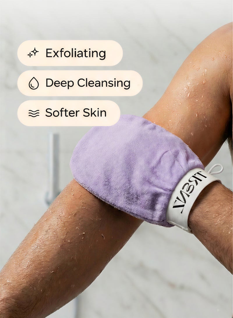 TRENZ Exfoliating and cleansing loofah, viscose bath glove for a Moroccan bath at home - purple - Image 2
