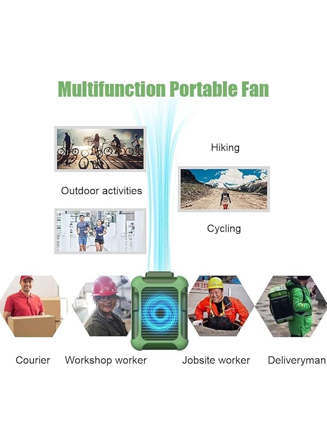 إيروريكس مروحة قلادة شخصية بمشبك على الخصر ومروحة تبريد محمولة ومروحة قلادة بمنفذ USB ومروحة قابلة للتعديل مناسبة للسفر والعمل في الهواء الطلق في موقع العمل بسرعة 7000 دورة في الدقيقة وتدفق هواء قوي و3 سرعات، باللون الأخضر - Image 3