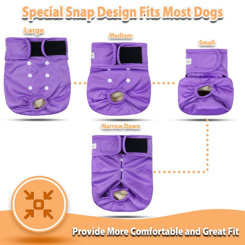Langsprit Washable Female Dog Diapers (3 Pack) - No Leak Reusable Diapers for Doggy Female in Period - Highly Absorbent Dog Heat Panties with Adjustable Snaps (Black, Pink, Purple, Large) - Image 5