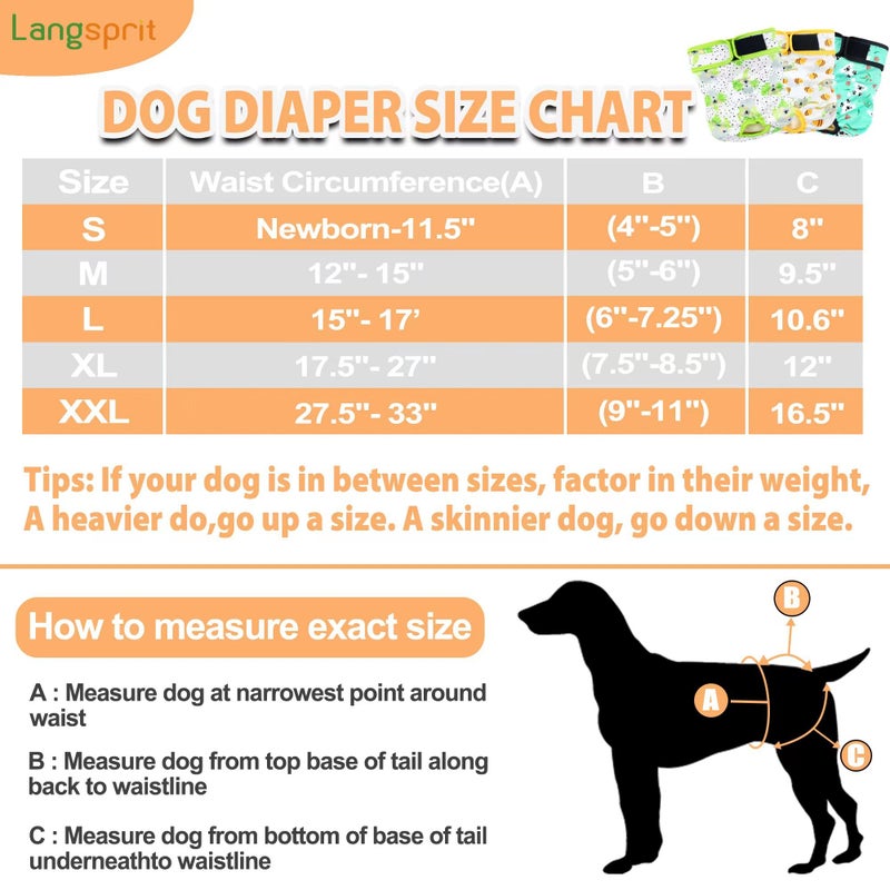 Langsprit Washable Female Dog Diapers (3 Pack) - No Leak Reusable Diapers for Doggy Female in Period - Highly Absorbent Dog Heat Panties with Adjustable Snaps (Black, Pink, Purple, Large) - Image 2
