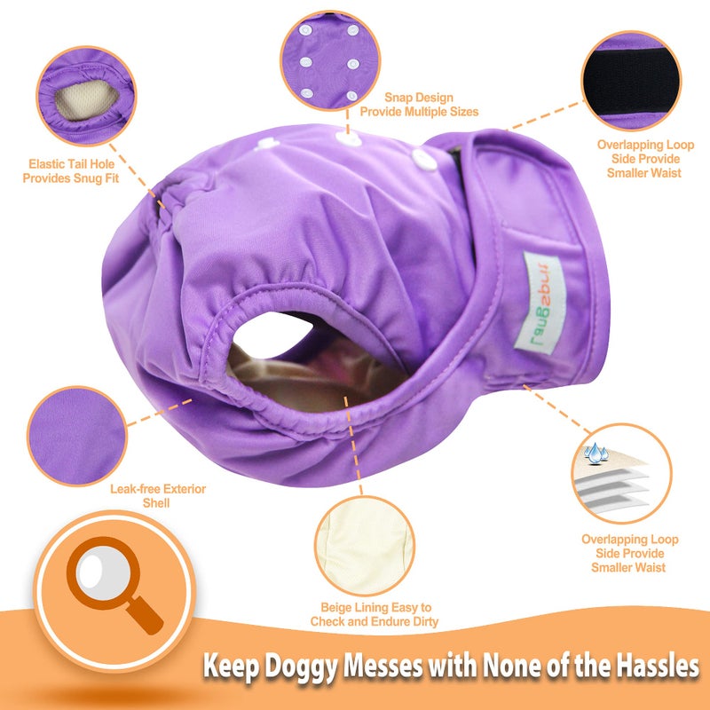 Langsprit Washable Female Dog Diapers (3 Pack) - No Leak Reusable Diapers for Doggy Female in Period - Highly Absorbent Dog Heat Panties with Adjustable Snaps (Black, Pink, Purple, Large) - Image 4
