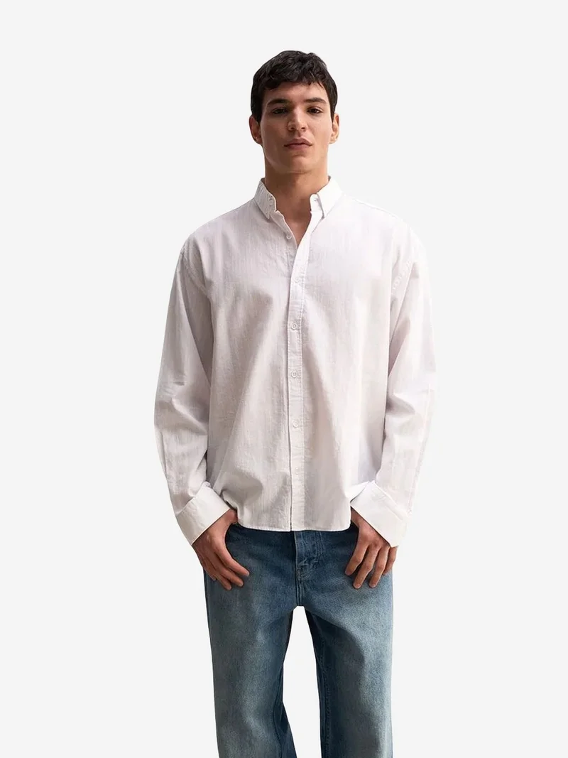 Giesto White GIESTO Cotton Oversized Button-Up Shirt for Men | Best Price UAE