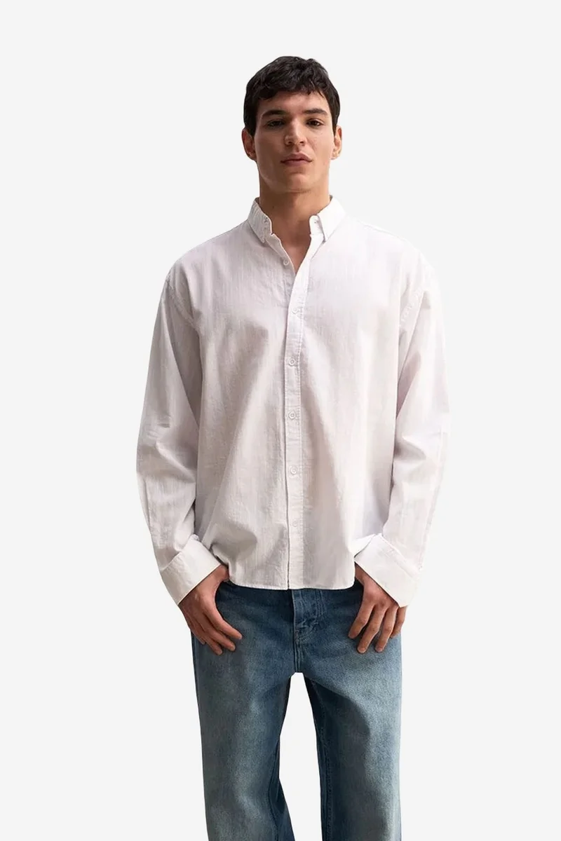 Giesto White GIESTO Cotton Oversized Button-Up Shirt for Men | Best Price UAE