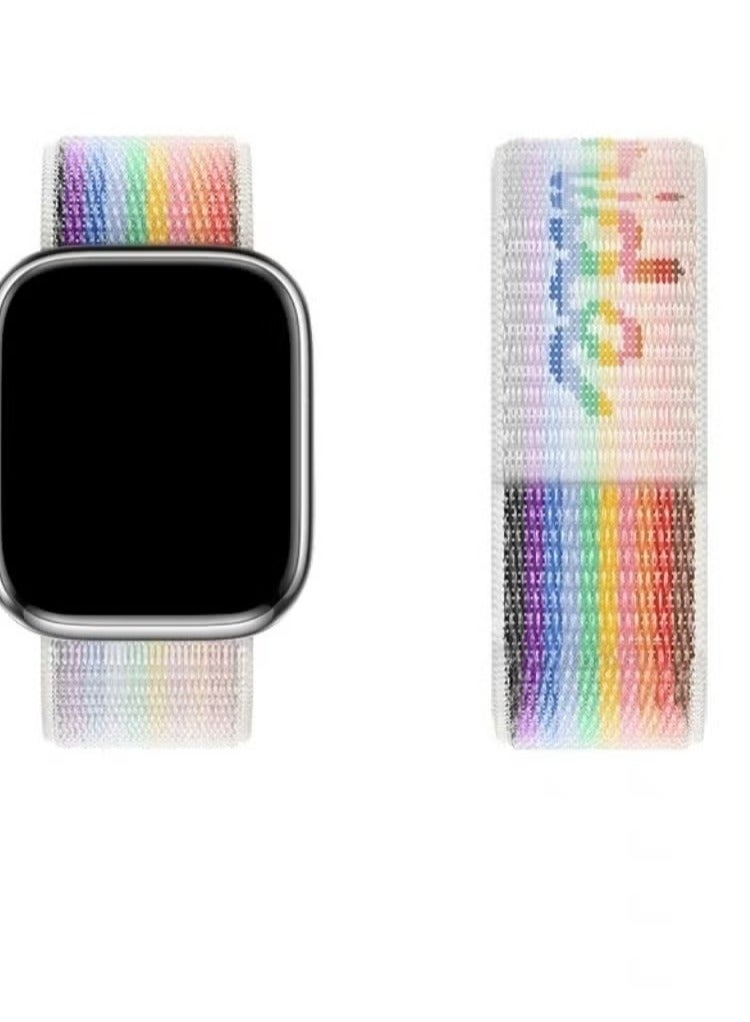 Nylon Sport Band for Apple Watch 38mm 40mm 41mm 42mm, Soft Replacement Strap for iWatch Series 1/2/3/4/5/6/7/SE/8/S9/Ultra 2 Rainbow