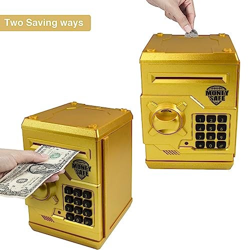 Totola Piggy Bank Electronic Mini ATM for Kids Baby Toy, Safe Coin Banks Money Saving Box Password Code Lock for Children,Boys Girls Best Gift (Gold) - Image 2
