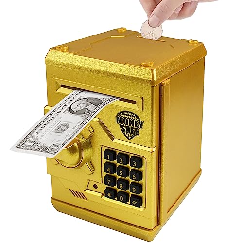 Totola Piggy Bank Electronic Mini ATM for Kids Baby Toy, Safe Coin Banks Money Saving Box Password Code Lock for Children,Boys Girls Best Gift (Gold) - Image 1