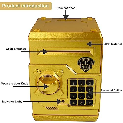 Totola Piggy Bank Electronic Mini ATM for Kids Baby Toy, Safe Coin Banks Money Saving Box Password Code Lock for Children,Boys Girls Best Gift (Gold) - Image 3
