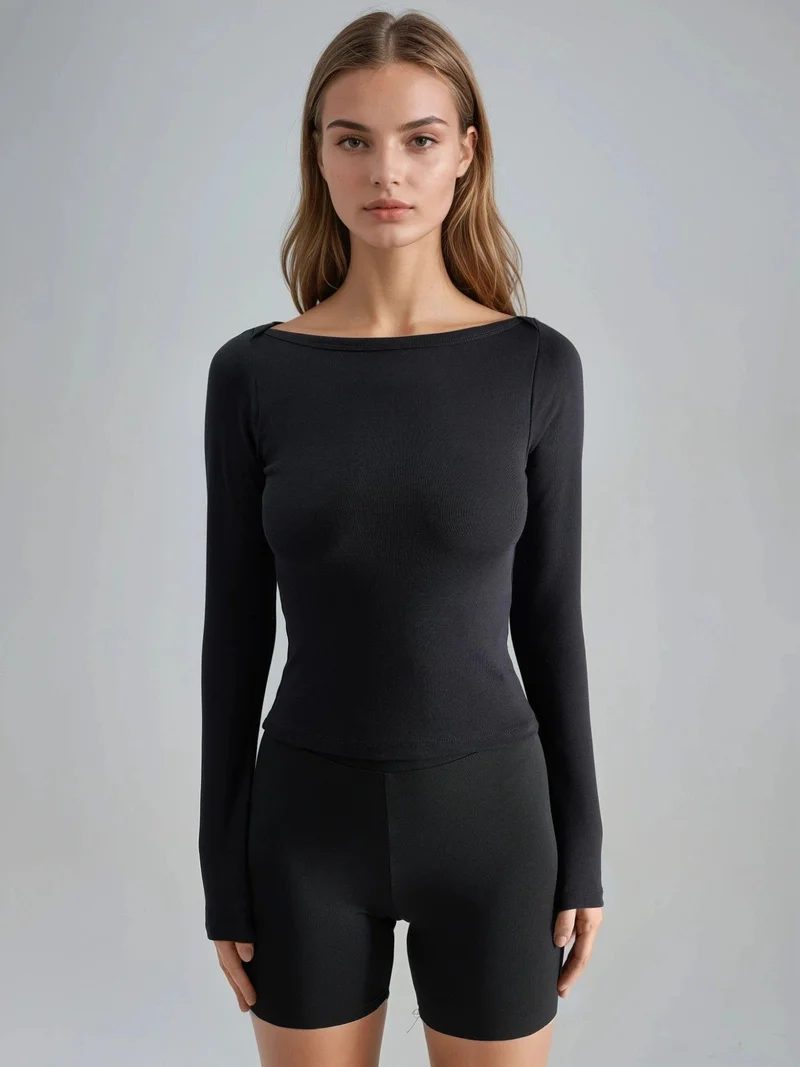 Busem BUSEM Slim Fit Ribbed Boat Neck Blouse