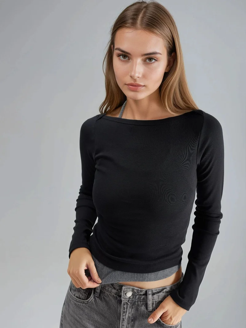 Busem BUSEM Slim Fit Ribbed Boat Neck Blouse