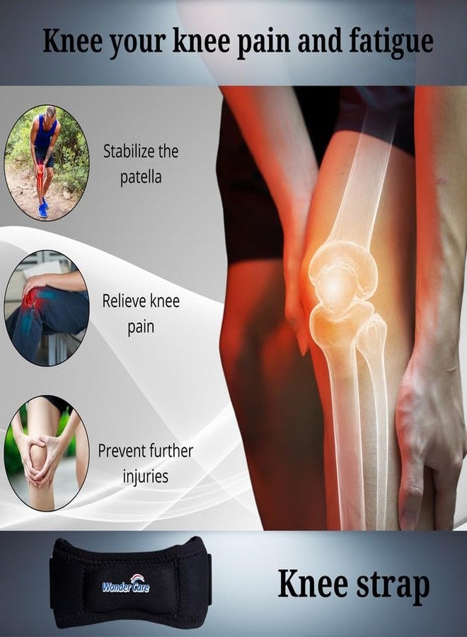 وندر كير دعامة الركبة القابلة للتعديل من النيوبرين من وندر كير مع حشوة سيليكون لتخفيف آلام الركبة، ودعم وتر الرضفة أثناء تمارين القرفصاء في الصالة الرياضية والجري، وحزام وتر الرضفة للرجال والنساء، مقاس واحد (1، أسود) - Image 2