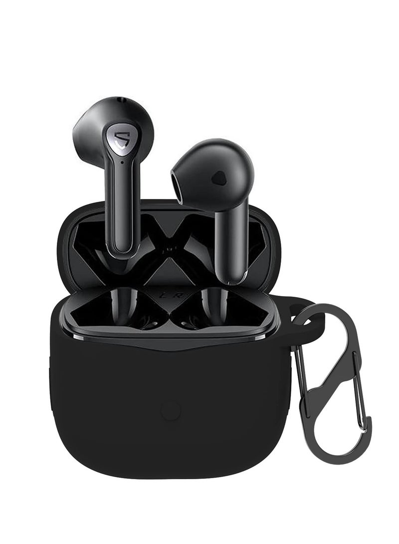 Silicone Carrying Case Compatible with SoundPEATS Air3 Pro Portable Scratch Shock Resistant Cover with Carabiner (Black) - Image 1