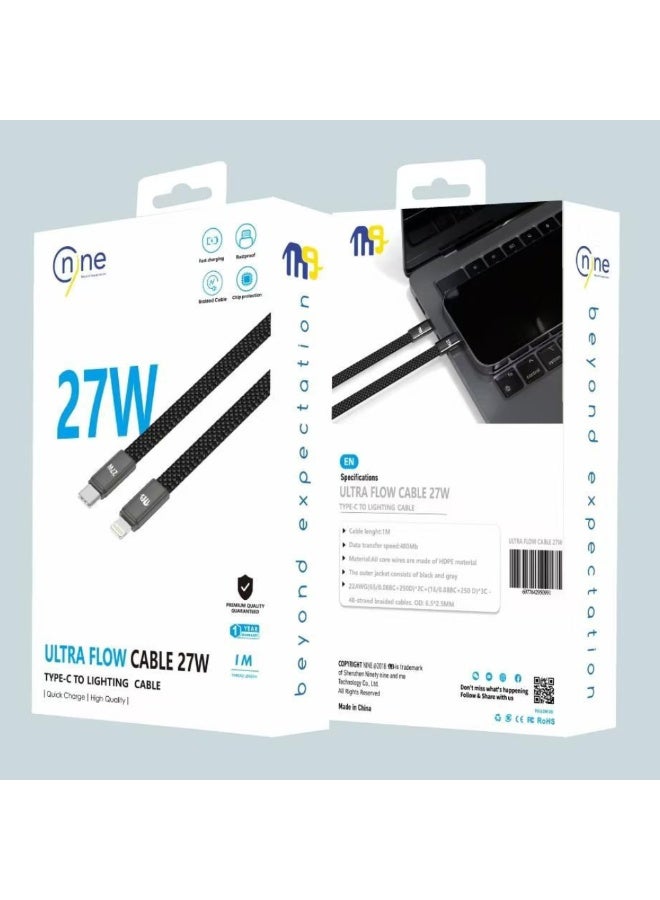 Nine ULTRA FLOW USB-C to Lightning Cable 27W 1M Fast Charging