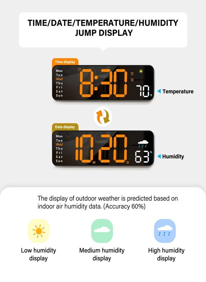 ساعة حائط رقمية، ساعة رقمية، شاشة كبيرة مع جهاز تحكم عن بعد، ساعات منبه سلكية LED مع التاريخ، اليوم، درجة الحرارة، الرطوبة، عد تنازلي تلقائي للتوقيت الصيفي، لغرفة المعيشة - Image 4