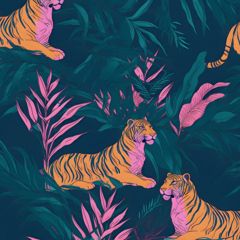 BOKEBEVE Extra Long Wallpaper Peel and Stick Vintage Tropical Tiger Contact Paper Renter Friendly Wall Paper for Bedroom Bathroom Cabinet Self Adhesive Removable 17.5 x 393.5In - Image 1