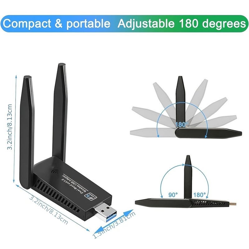 AC1300M Wireless Network Card USB Win10 Driver Free WiFi Adapter Black 1300Mbps Receiver Transmitter With Antennas Durable Casing Outdoor - Image 2