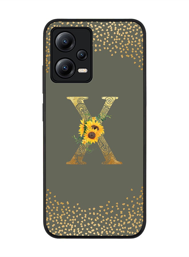Stylizedd Rugged Black edge case for Poco X5 / Redmi Note 12 5G Slim fit Soft Case Flexible Rubber Edges Anti Drop TPU Gel Thin Cover - Monogram Initial Floral Pattern Alphabet - X - Olive Green - Image 1