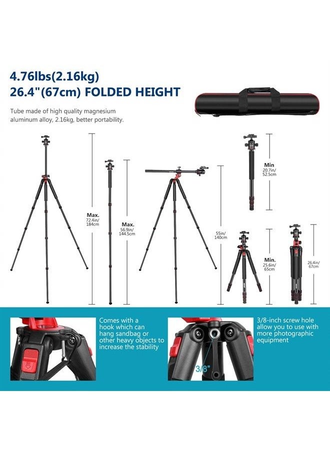 NEEWER 72 inch Camera Tripod Monopod with Center Column and Ball Head Aluminum, Arca Type QR Plate, Bag, Horizontal Tripod Overhead Camera Mount for DSLR Camera, Video Camcorder, Max Load: 33lb