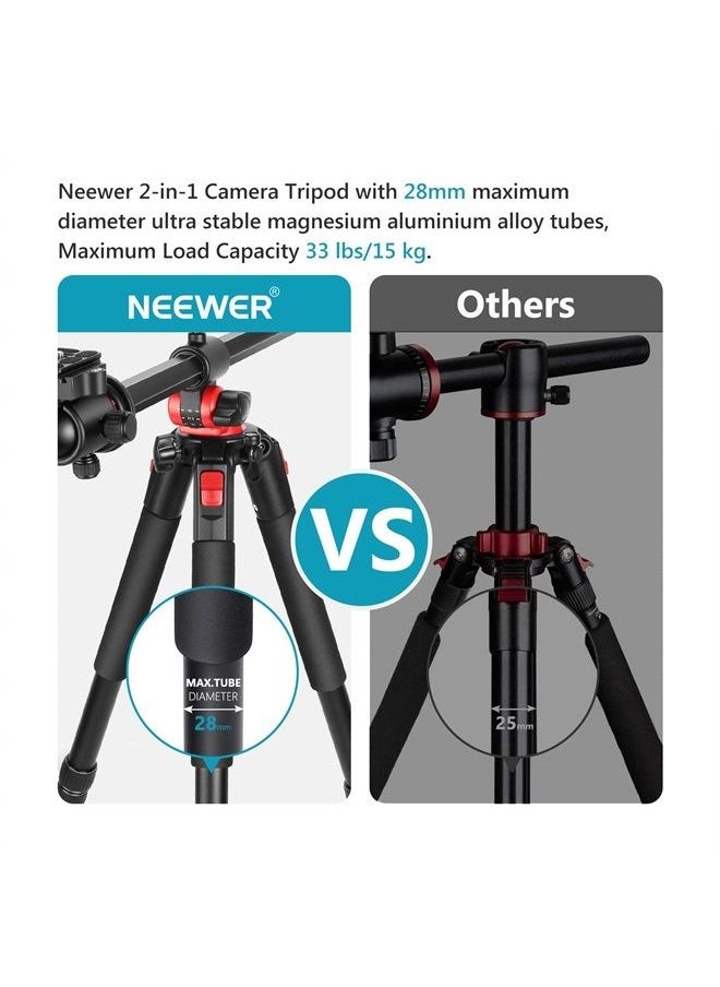 NEEWER 72 inch Camera Tripod Monopod with Center Column and Ball Head Aluminum, Arca Type QR Plate, Bag, Horizontal Tripod Overhead Camera Mount for DSLR Camera, Video Camcorder, Max Load: 33lb