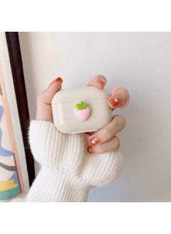 For AirPods 4 Headphone Set Cartoon Diy Doll Pendant Apple 1/2 Generation/pro2 Bluetooth Soft Case Bracelet-Color:Beige Soft Shell + Ring Buckle-small Strawberry-Model:Airpods Pro (protective Case)