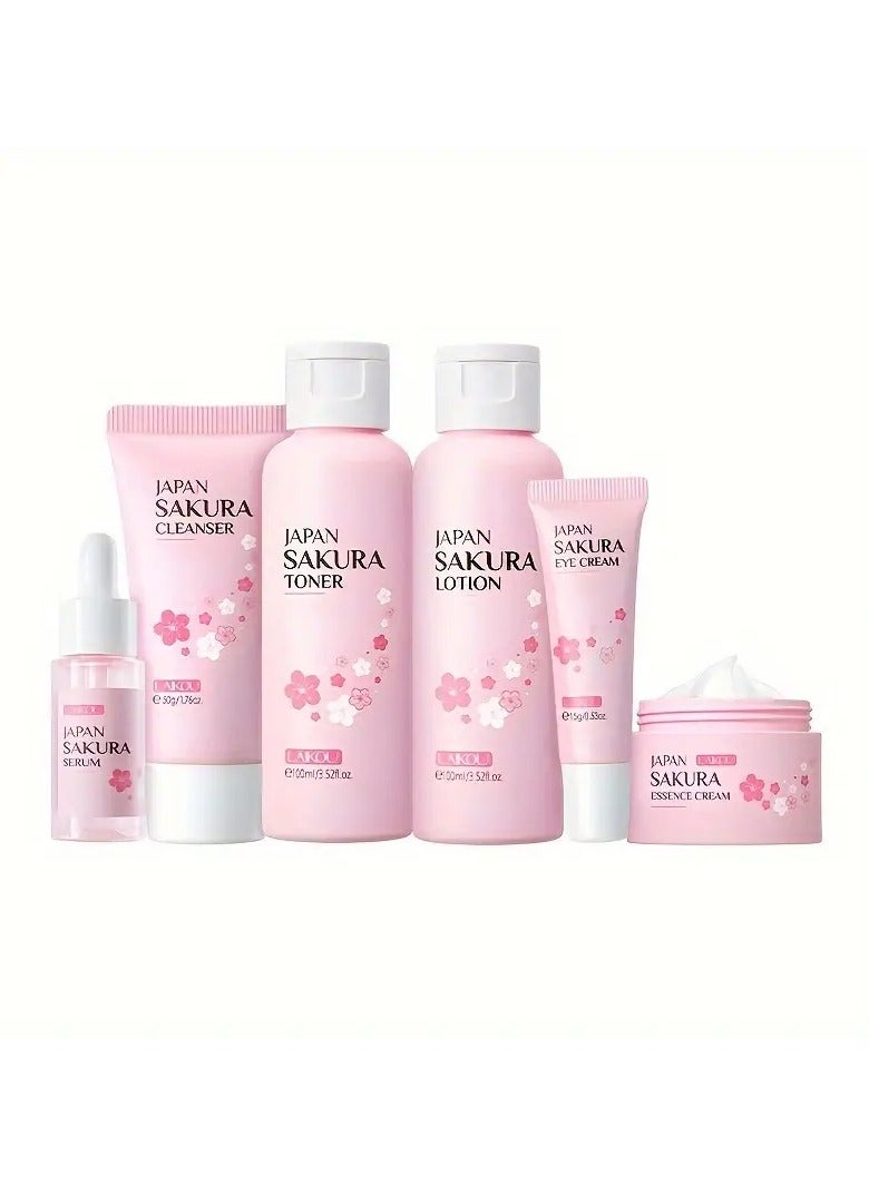 SAKURA Skin Care Set JAPAN-SAKURA Women Beauty Gift Sets Skin Care Kit,SPF 50 Sunscreen, Cleanser, Toner, Serum, Eye Cream, Face Cream, Skin Care Products for Daily Beauty Care 6pcs - Image 3