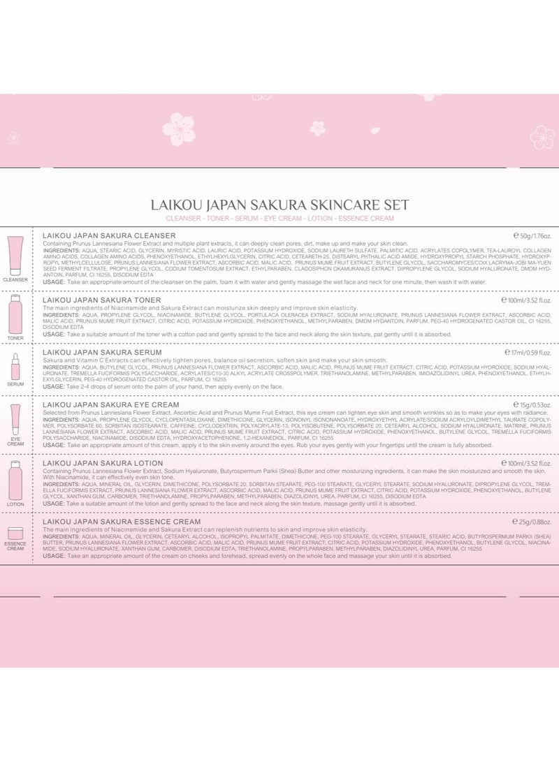 SAKURA Skin Care Set JAPAN-SAKURA Women Beauty Gift Sets Skin Care Kit,SPF 50 Sunscreen, Cleanser, Toner, Serum, Eye Cream, Face Cream, Skin Care Products for Daily Beauty Care 6pcs - Image 4