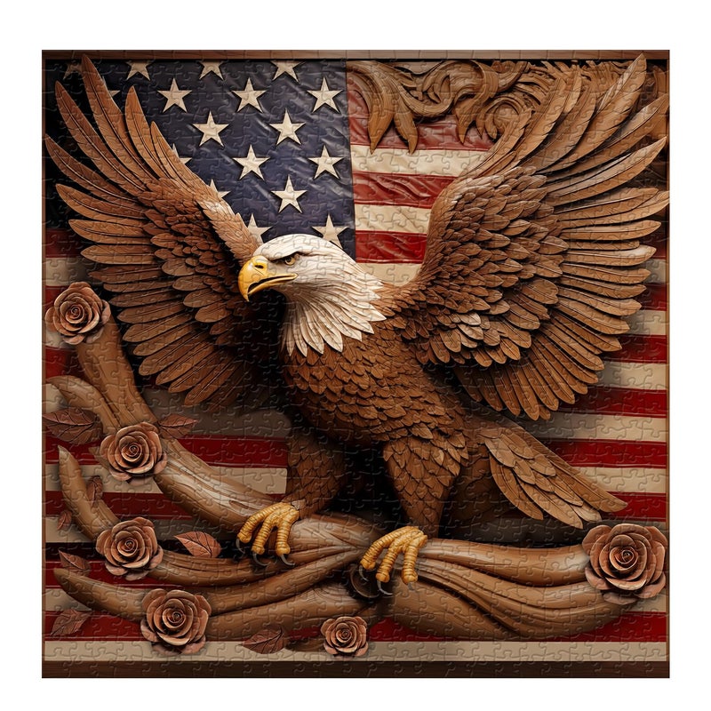 PPuzzling American Flag Eagle Puzzles for Adults 1000 Pieces, Vintage USA Patriotic Faith Jigsaw Puzzle, United States Bird Roses Flower Puzzles as Home Decor - Image 2