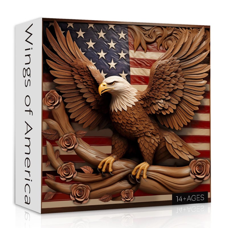 PPuzzling American Flag Eagle Puzzles for Adults 1000 Pieces, Vintage USA Patriotic Faith Jigsaw Puzzle, United States Bird Roses Flower Puzzles as Home Decor - Image 1
