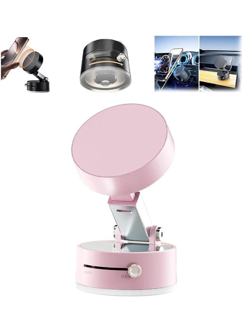 Foldable Magnetic Vacuum Phone Holder, 360° Electric Suction Car Mount, Double-Sided Swivel Stand Free Portable Phone Holder (Pink)  - Image 1