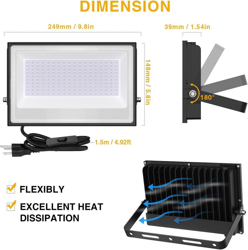 Onforu 2 Pack 100W LED Black Light, Blacklights Flood Light with Plug, IP66 Waterproof Black Flood Lights Neon Glow for Party, Birthday, Halloween, Fluorescent Poster, Body Paint - Image 4
