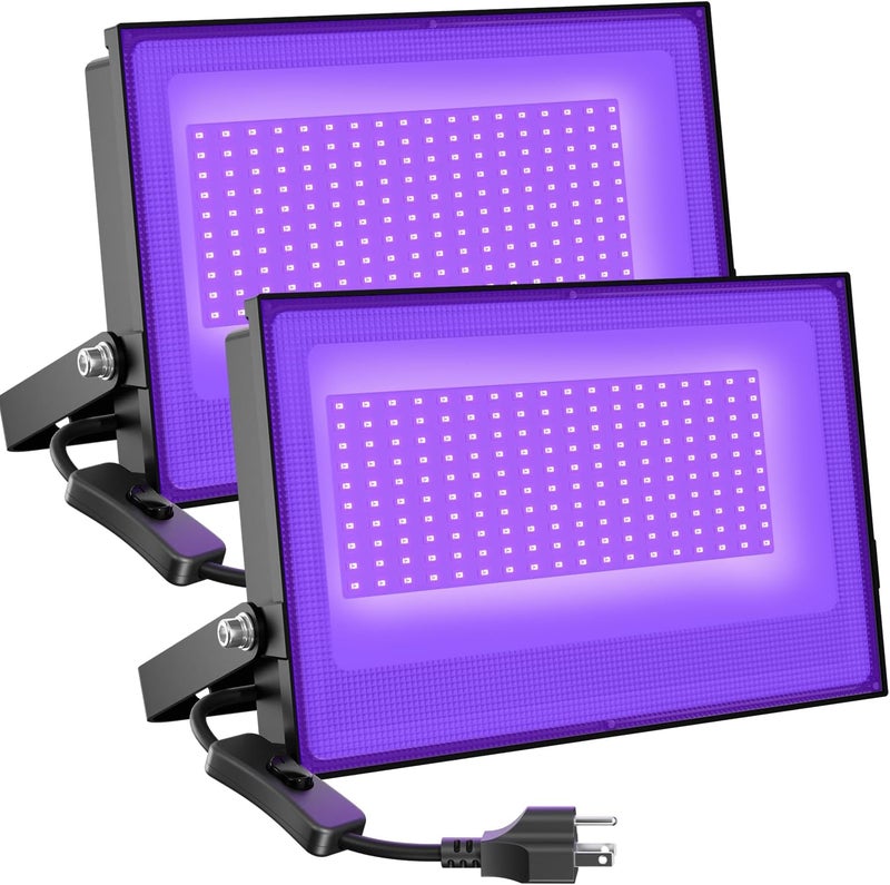 Onforu 2 Pack 100W LED Black Light, Blacklights Flood Light with Plug, IP66 Waterproof Black Flood Lights Neon Glow for Party, Birthday, Halloween, Fluorescent Poster, Body Paint - Image 1