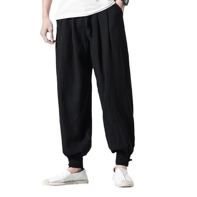 Unisex Cotton Linen Monk Pants Loose Drawstring-free Grey  - Image 2