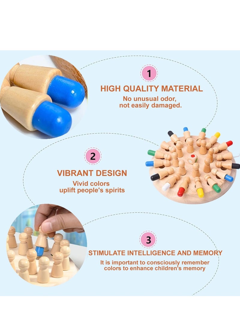 Daytoyz Wooden Memory Chess Board Game: Color Wooden Memory Chess Game for Brain Train for Kids Toddler Learning Educational Toys - Montessori Learning Toys for 3 4 5 6 7 8+ Year Old Boy Girl Gift - Image 2